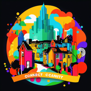 “Logo for connect cantt with bright colors and neighborhood graphic”