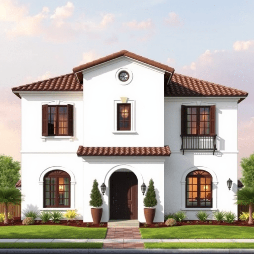 create a front elevation of a two story Spanish style – Spring AI Studio