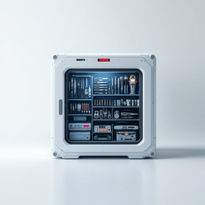 Front view of sci-fi surgery storage. White background