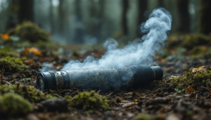dirty vape laying down in a forest