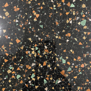 albedo of dark black terrazzo with brown and green glass inside