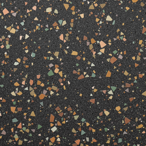 albedo of smooth dark black terrazzo material with brown and green glass inside