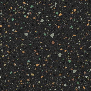 albedo of smooth dark black terrazzo material with green and brown glass inside