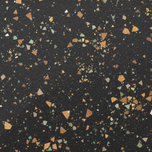 albedo of smooth dark black terrazzo with brown and green glass inside
