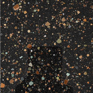 albedo of smooth dark black terrazzo with brown and green glass inside