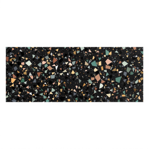 albedo of smooth dark black terrazzo with brown and green glass inside