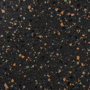 albedo of smooth dark black terrazzo with brown and green glass inside